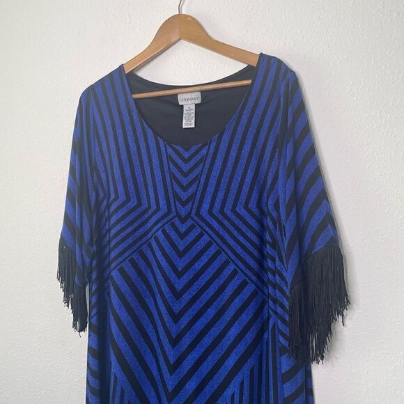 Catherines‎ Women’s Blue Black Stripe Fringe Dress Plus Size 1X (18/20) - Picture 2 of 6